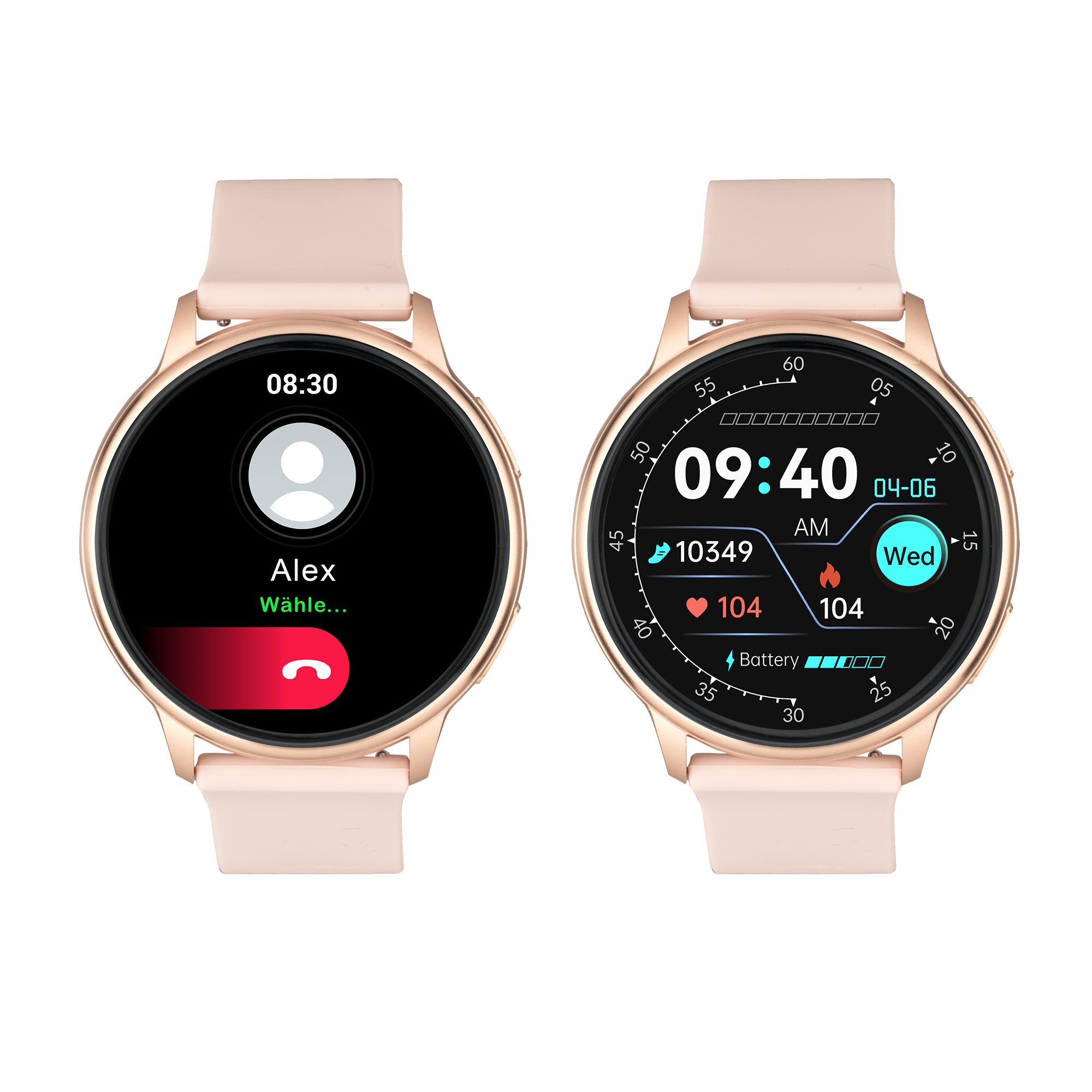 Levowatch F2 Damen Smartwatch (3,3 cm/1,3 Zoll, Android / iOS), Telefonie, Thermometer, inkl. Wechselarmband, Alu-Umrandung, Echtzeit-Puls, Hochauflösend 392dpi, Musiksteuerung, 2x Armbänder
