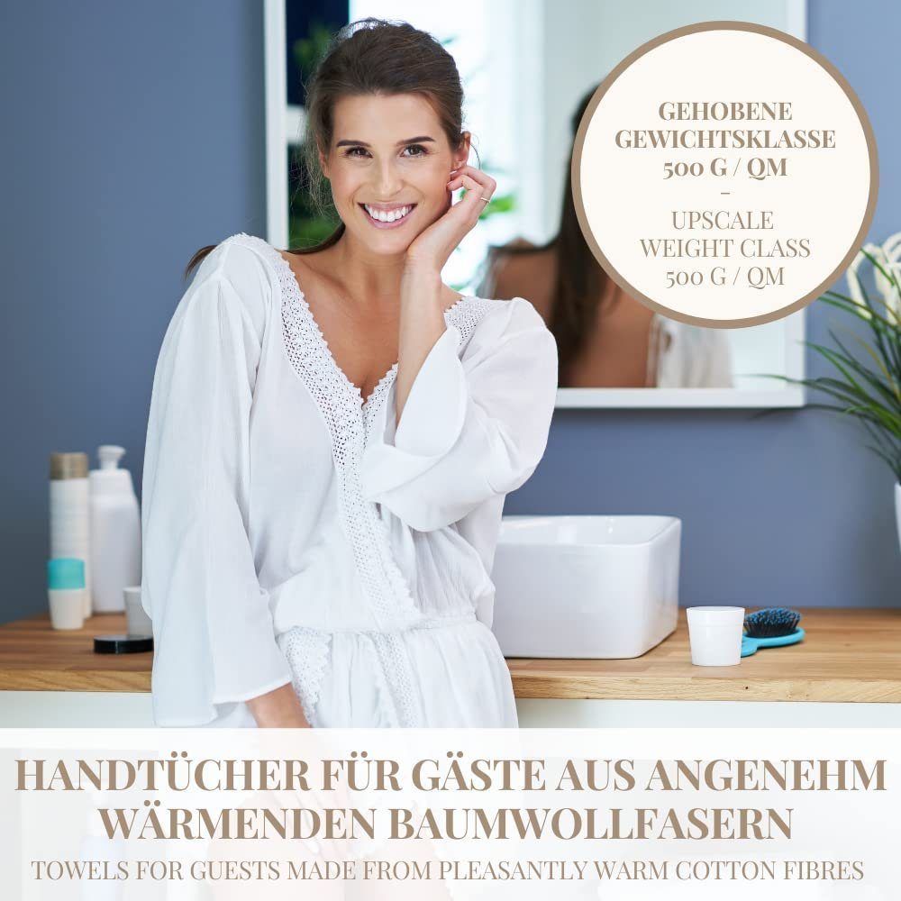 Carenesse Gästehandtücher 30 x 50 cm grau, 6-er Pack, Gästehandtücher Set Waffelmuster & Bordüre, Baumwolle, 100% Baumwolle Frottee Gästetücher fusselfrei & saugstark