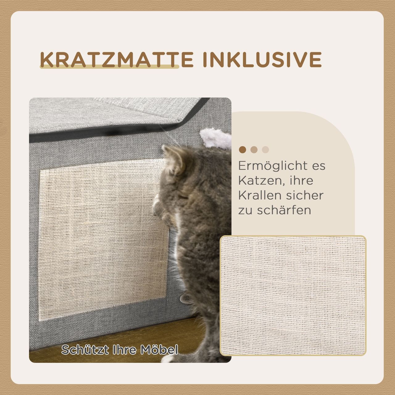 PawHut Katzenhöhle, Katzenhaus mit Kratzfläche, Doppeltüren, Spielball Polyester