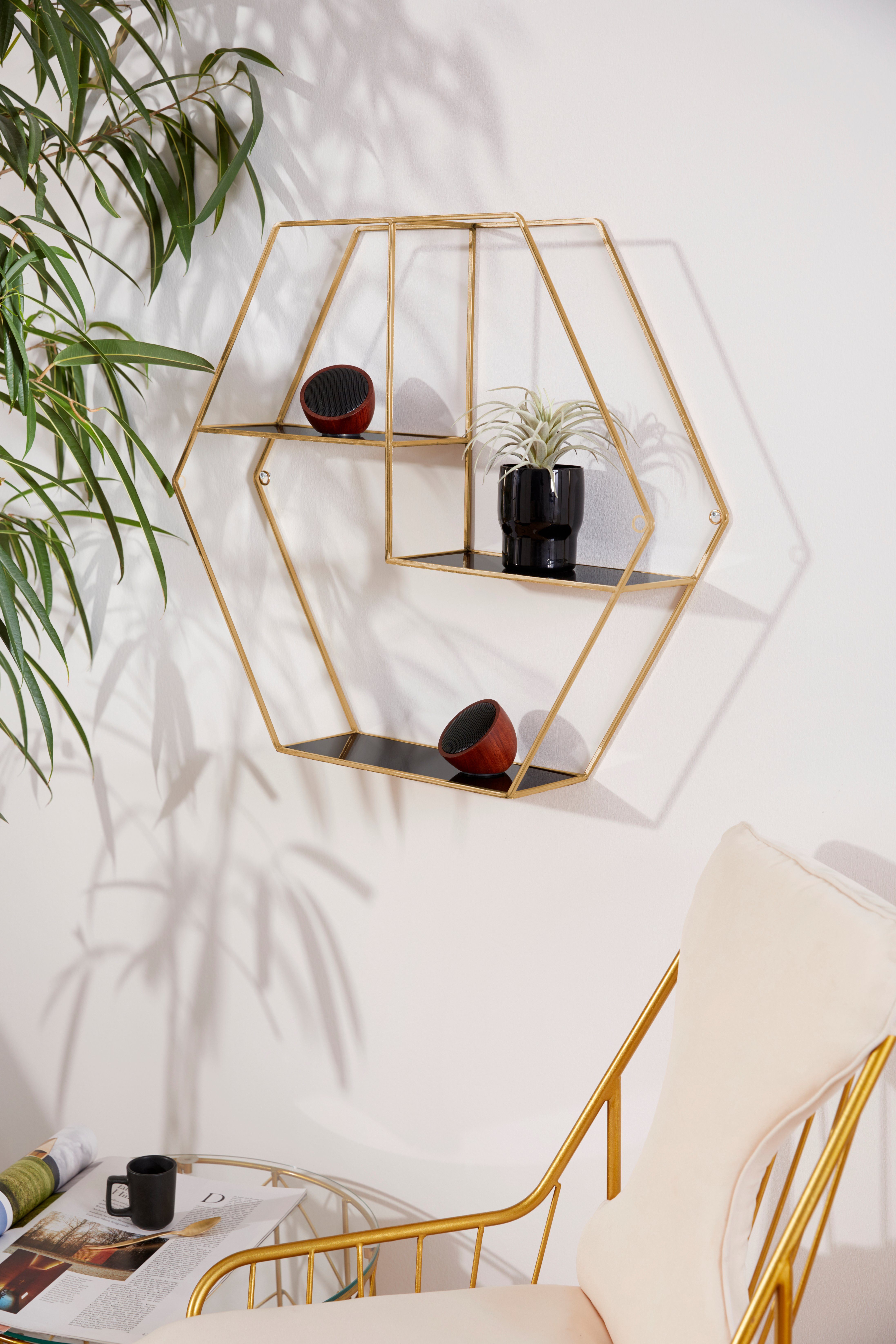 Leonique Deko-Wandregal Hexagon, sechseckiges Element, goldfarben, in modernem Design