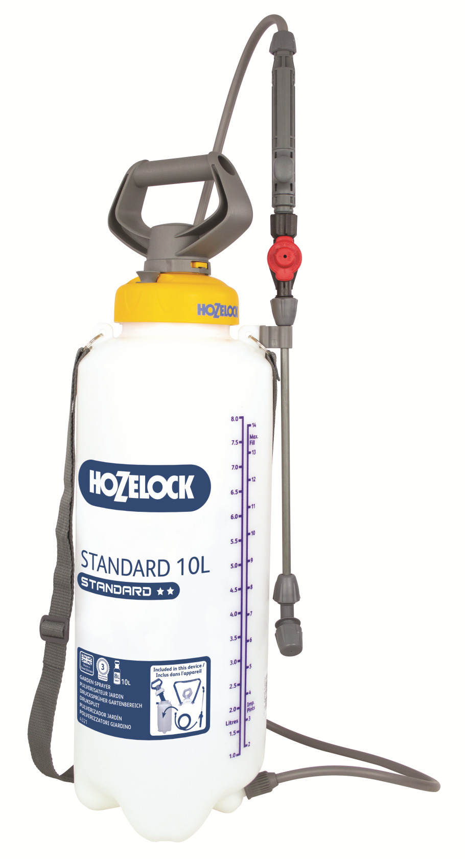 Hozelock 100-003-489 T10 Drukspuit 10l capaciteit tot 300 mÂ² inclusief 1 Bar drukregelaar