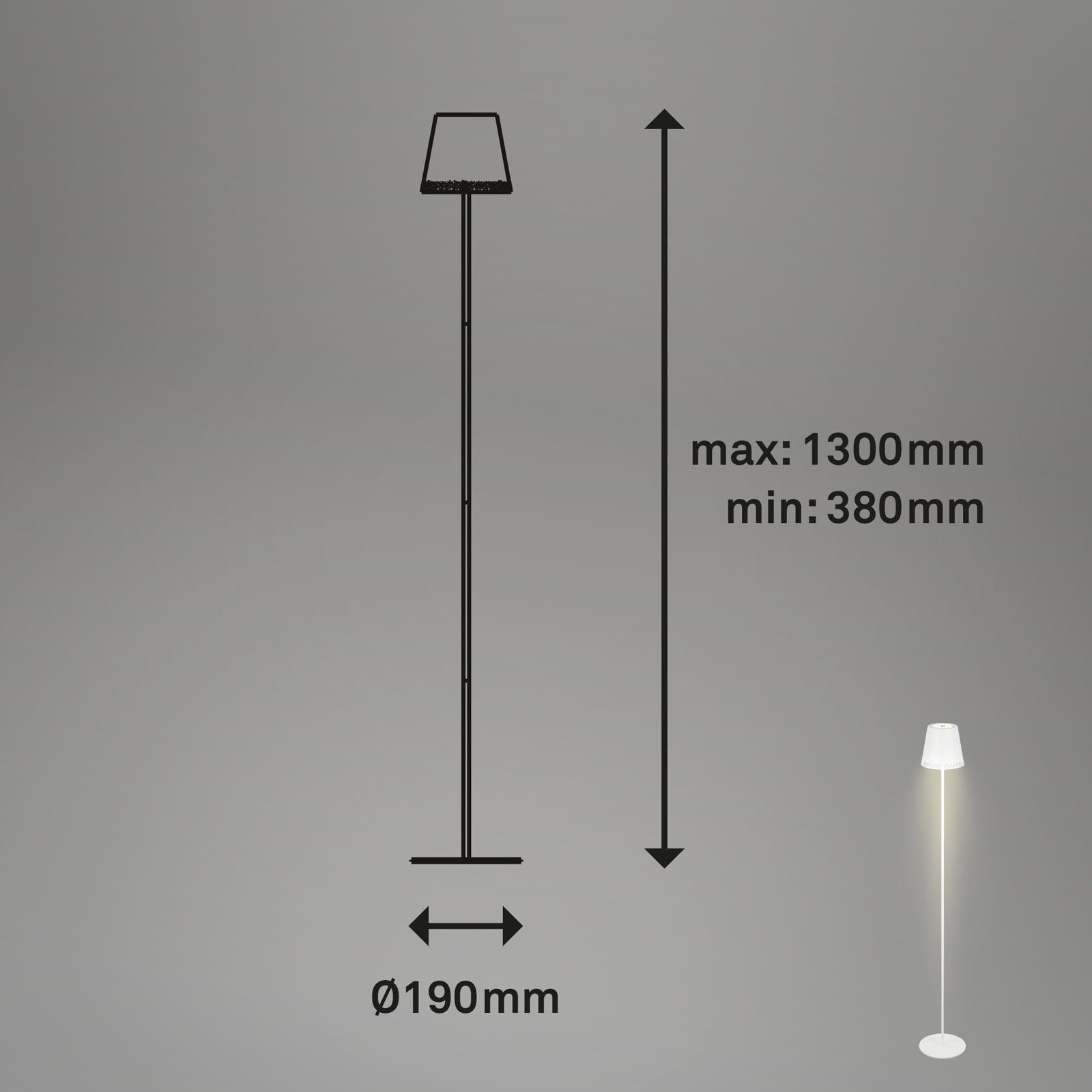 Briloner Leuchten LED Außen-Stehlampe 1438016, LED fest verbaut, Warmweiß, Akku, höhenverstellbar, USB-C, warmweiß, IP44, schwarz, 38-130 cm