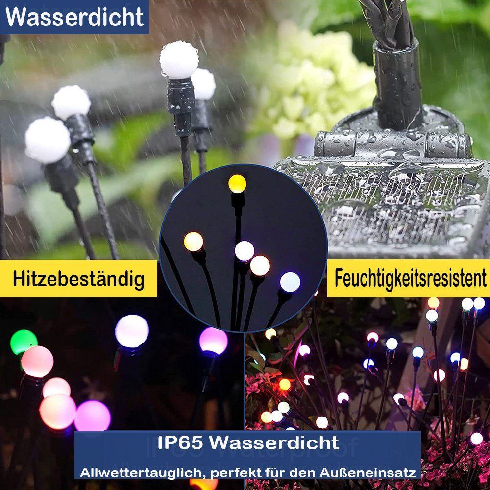 MUPOO LED Gartenleuchte LED-Lichterkette Leuchten Solarbetriebene IP65 wasserdicht. 2 Stück, 2 Stück, 6 LED-Leuchten, Solar Glühwürmchen Warmweißes/RGB,Garten Deko Glühwürmchen,6/8/10Köpfe