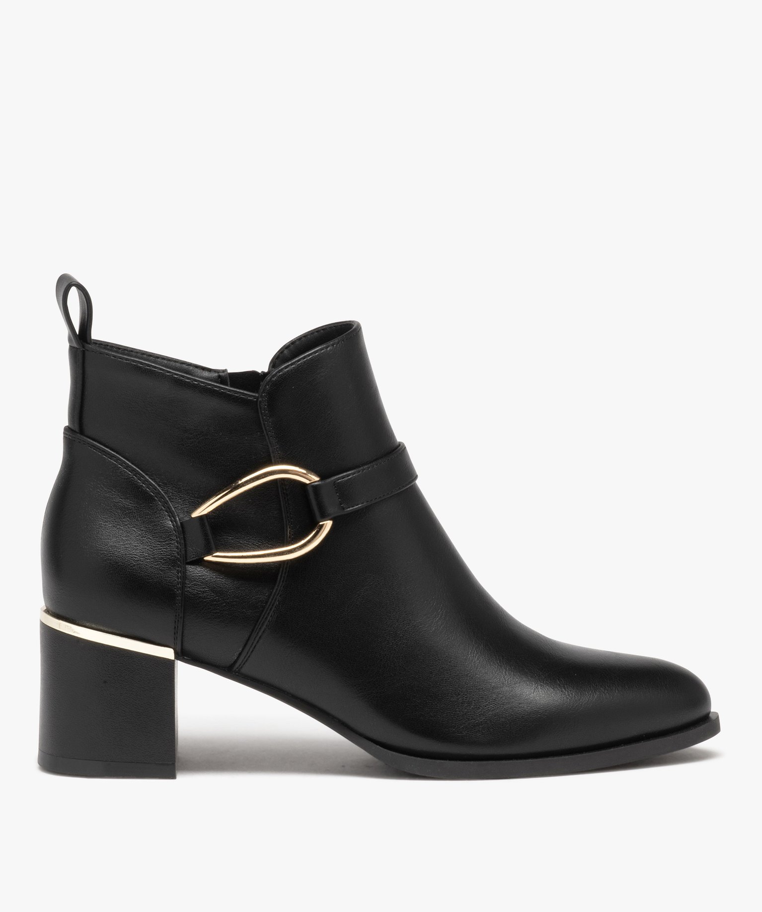 Boots femme unies à talon carré et bout amande noir | GEMO