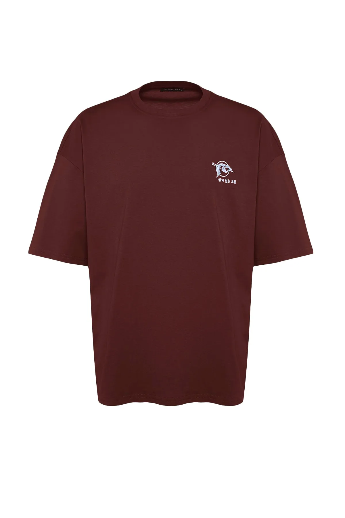 Trendyol Collection  Braunes Oversize-T-Shirt aus 100 % Baumwolle mit Fernost-Aufdruck TMNSS23TS00170