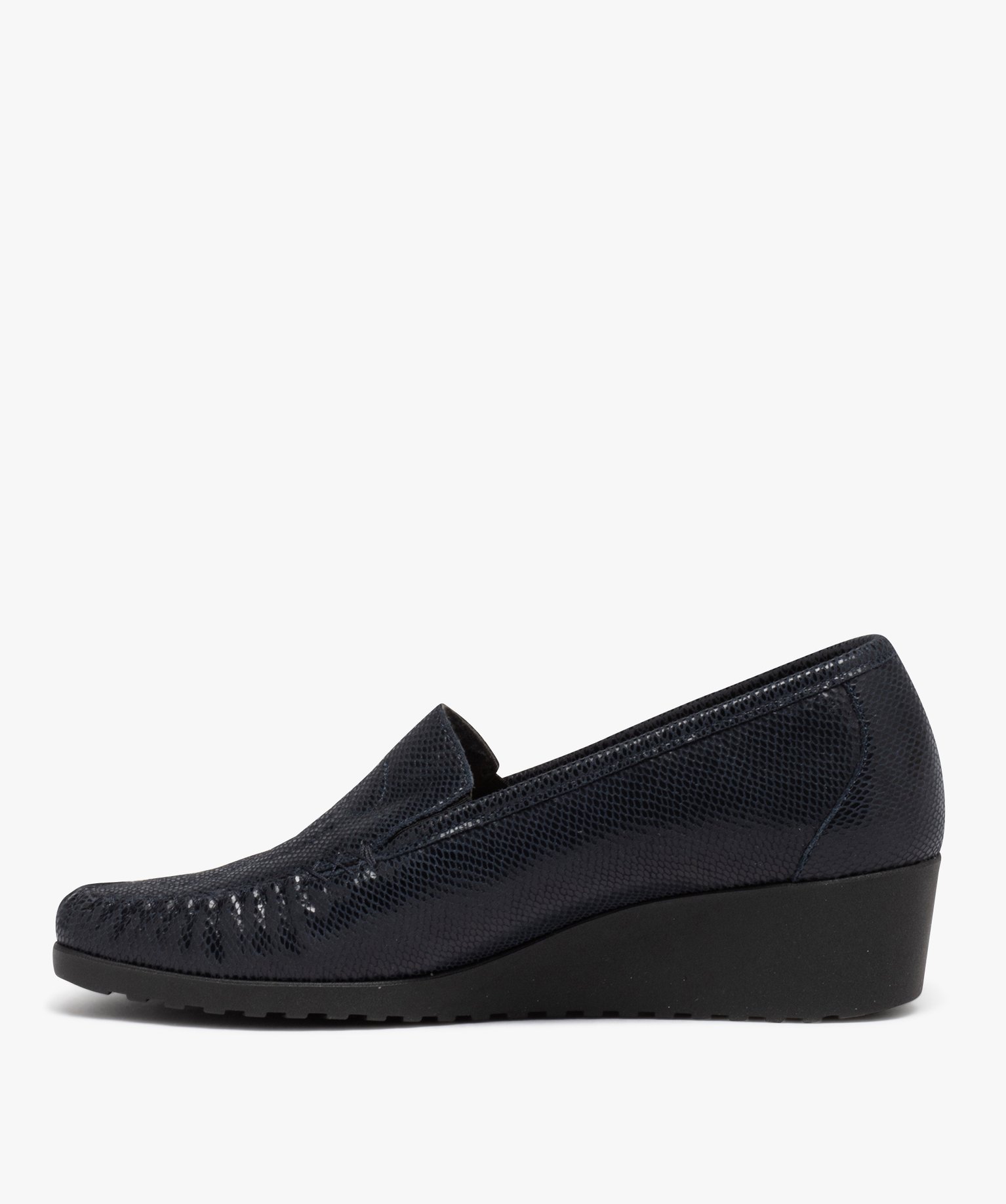 Mocassin confort dessus cuir et semelle compensée femme marine | GEMO