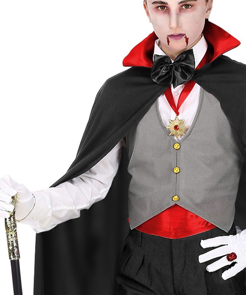 Karneval-Klamotten Vampir-Kostüm Kinder Junge schwarzer Umhang Weste und Zubehör, Halloween Kinderkostüm Dracula Umhang