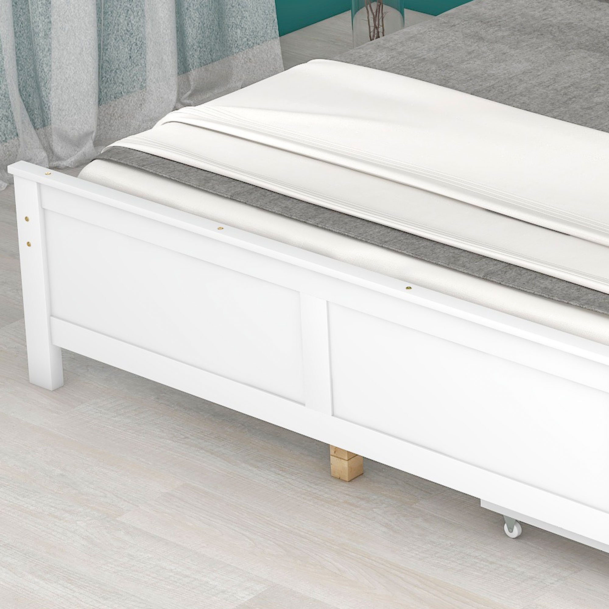 Fangqi Massivholzbett 140x200 großes Doppelbett mit Schubladen, Jugendbett mit Kiefernrahmen, mit zwei Bettschubladen