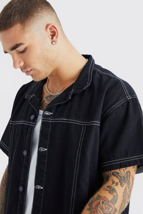 Kastiges Oversize Jeanshemd mit Kontrast-Naht