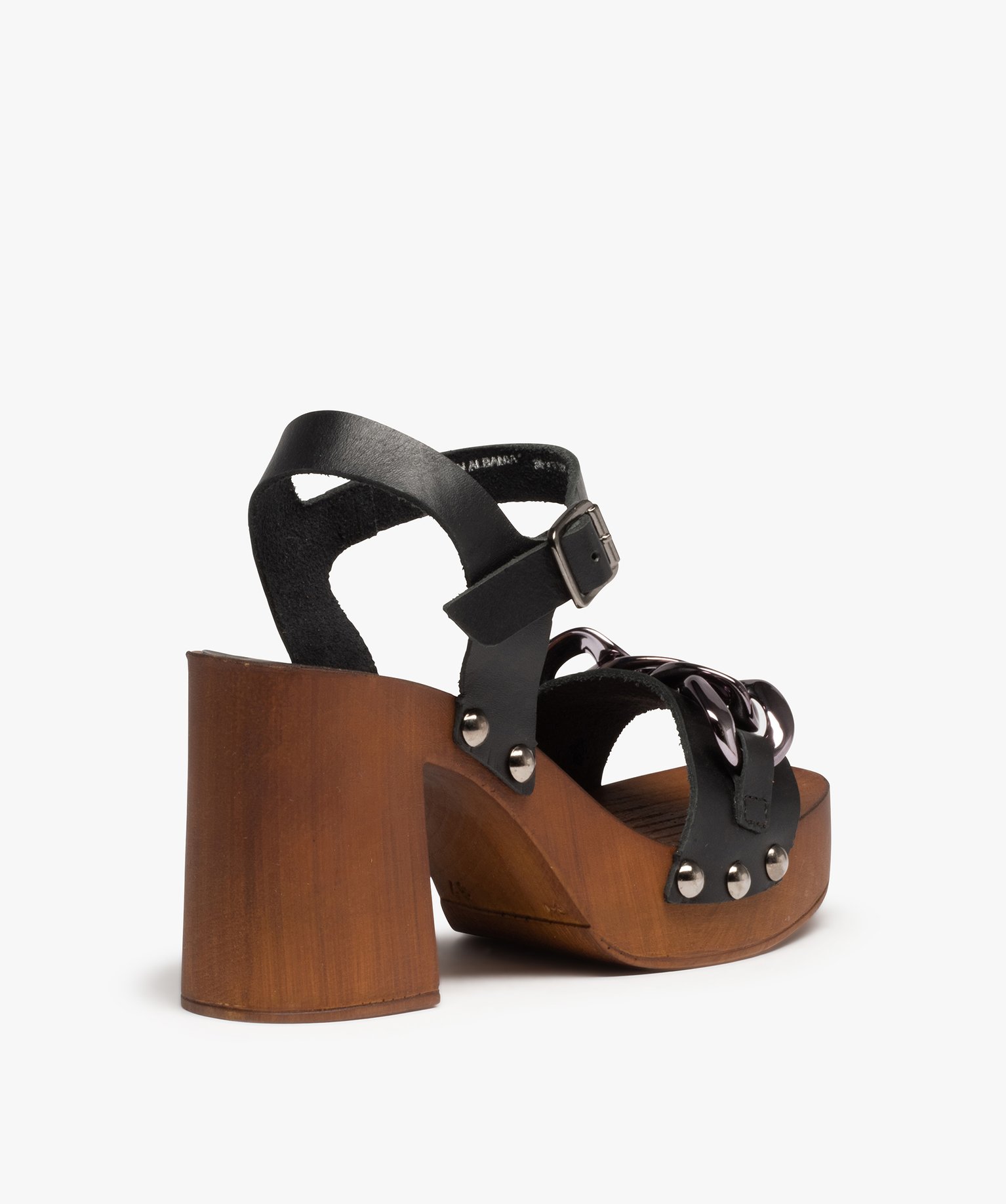 Sandales femme style sabots à talon dessus cuir noir | GEMO