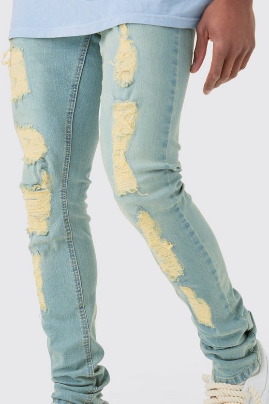 Zerrissene Skinny Jeans in Antikblau