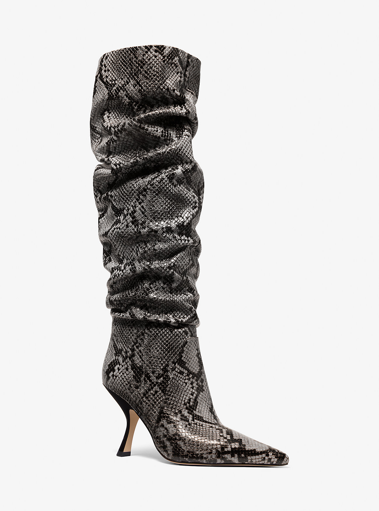 Luna Snake Embossed Leather Boots - QUARRY GRÅ
