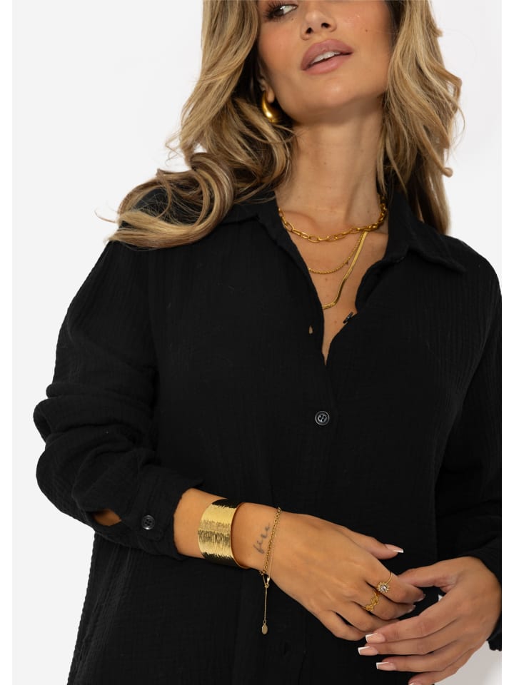 SASSYCLASSY Oversize Musselin Bluse in Schwarz günstig kaufen