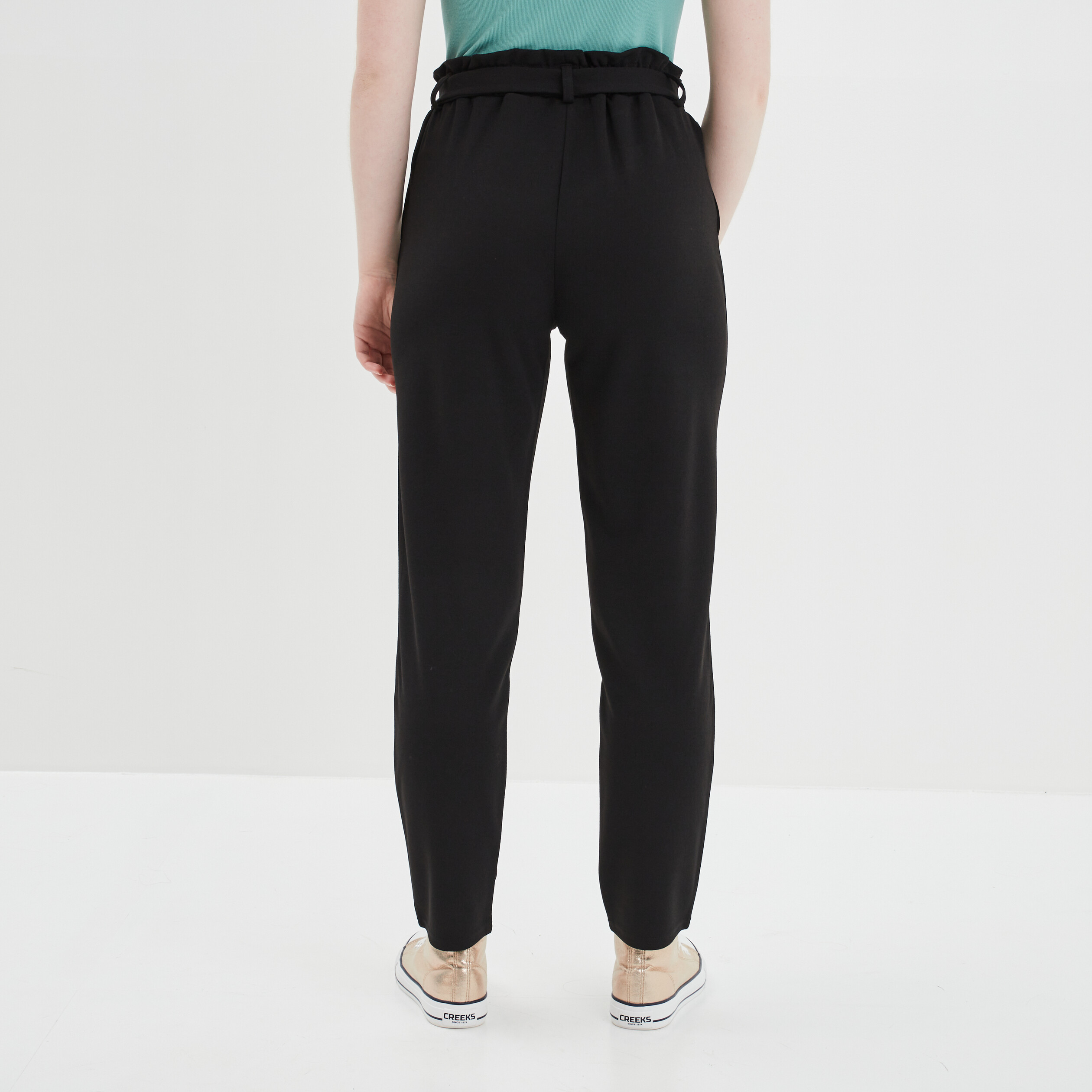 Pantalon city paperbag ceinturé noir femme | La Halle