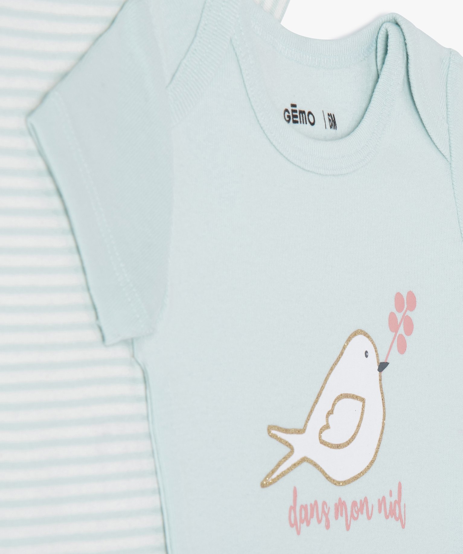 Bodies bébé manches courtes à motif oiseaux (lot de 3) ecru | GEMO