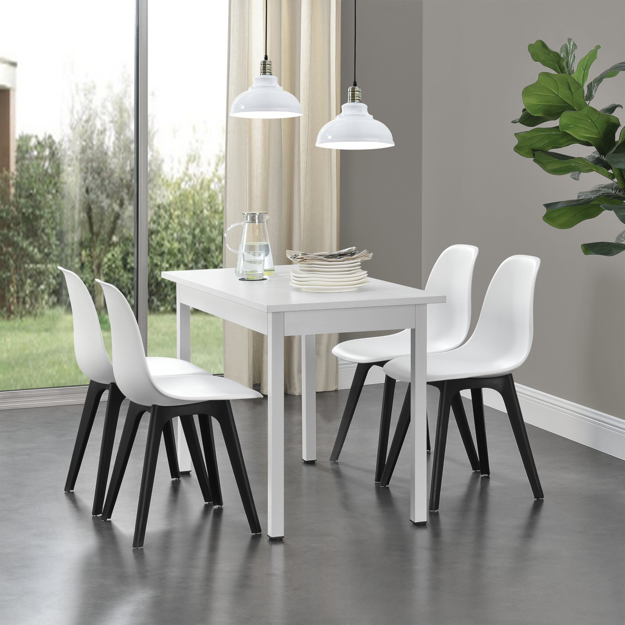 en.casa Essgruppe, (Set, 5-tlg., Esstisch mit 4 Stühlen), Horten Esstisch mit 4 Stühlen Weiß / Schwarz