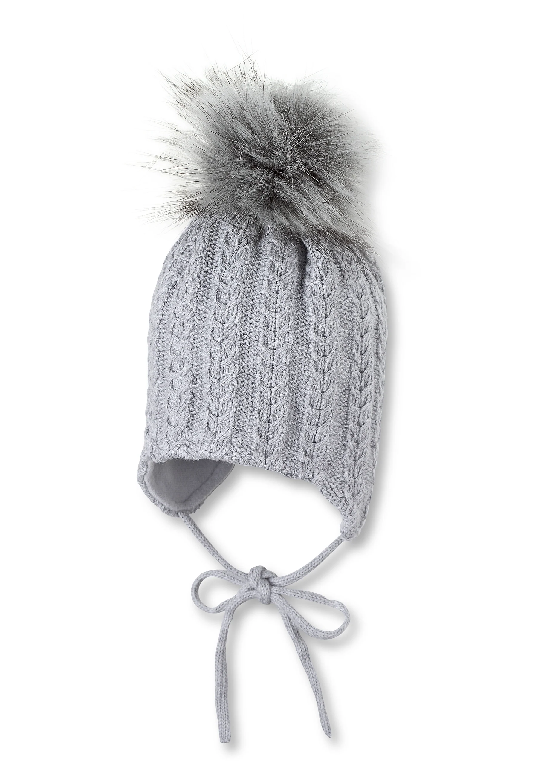 Strickmütze Baby mit Pompon und Zopfmuster