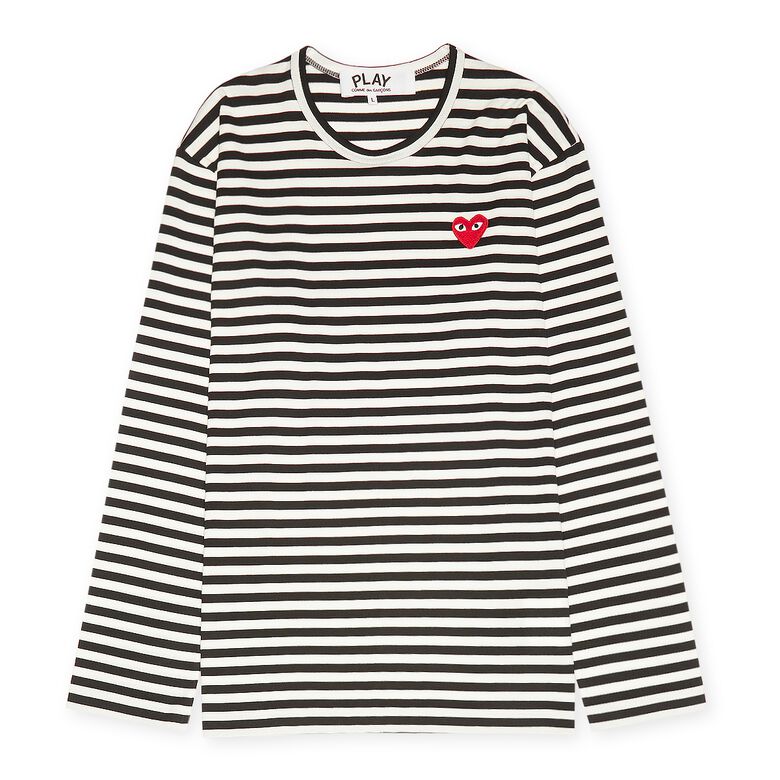 Comme des Garcons Play Play Red Heart Striped Long Sleeve T-Shirt black/white