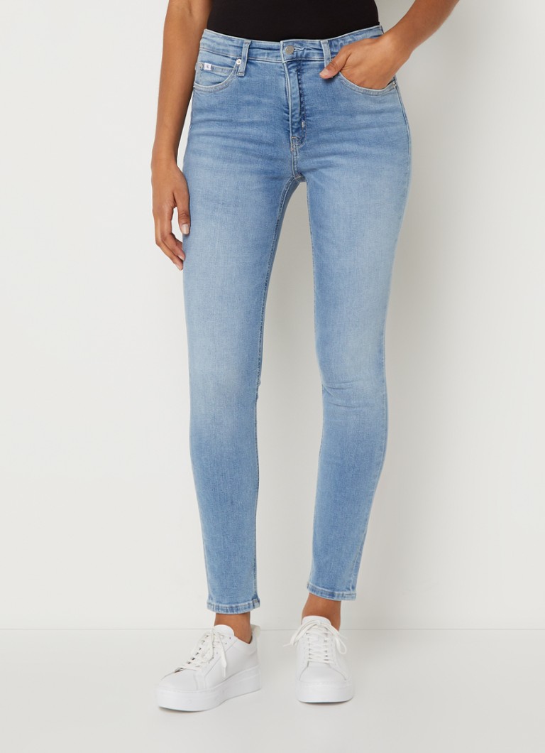 Jeans skinny a vita media Calvin Klein, lavaggio chiaro
