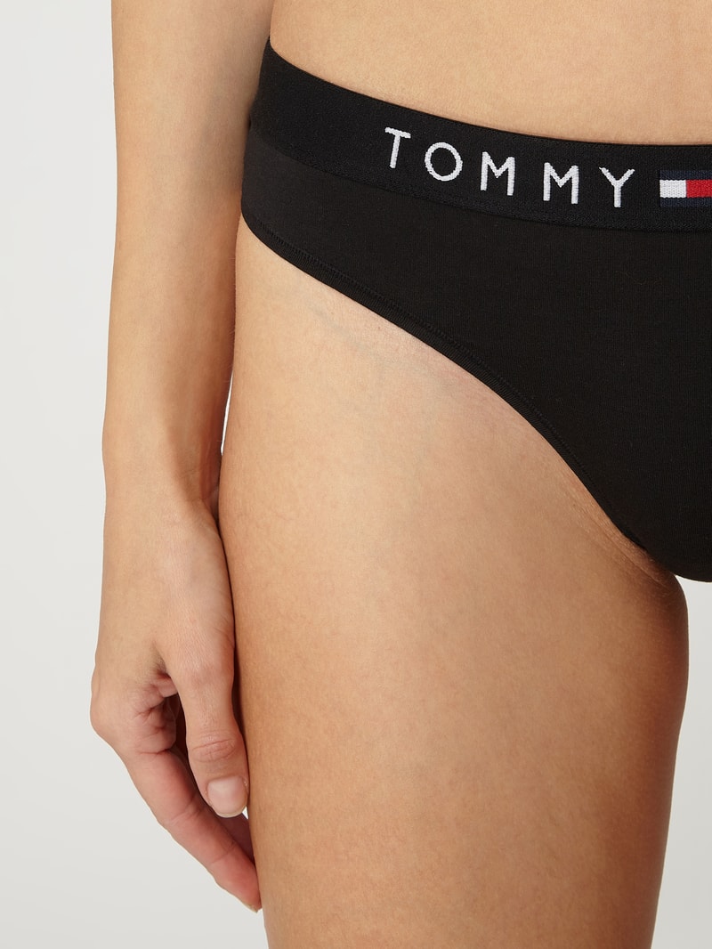 String mit elastischem Logo-Bund in schwarz