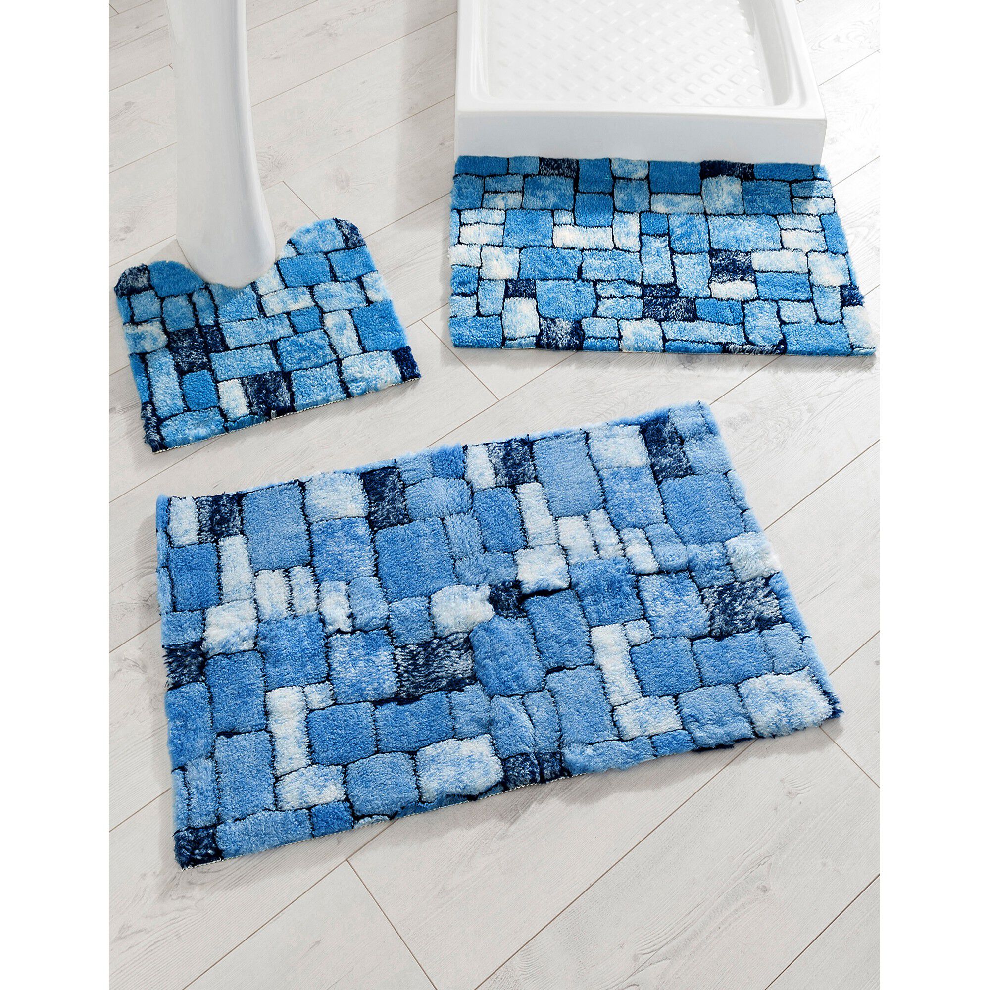 Tapis de bain mosaïque toucher peluche