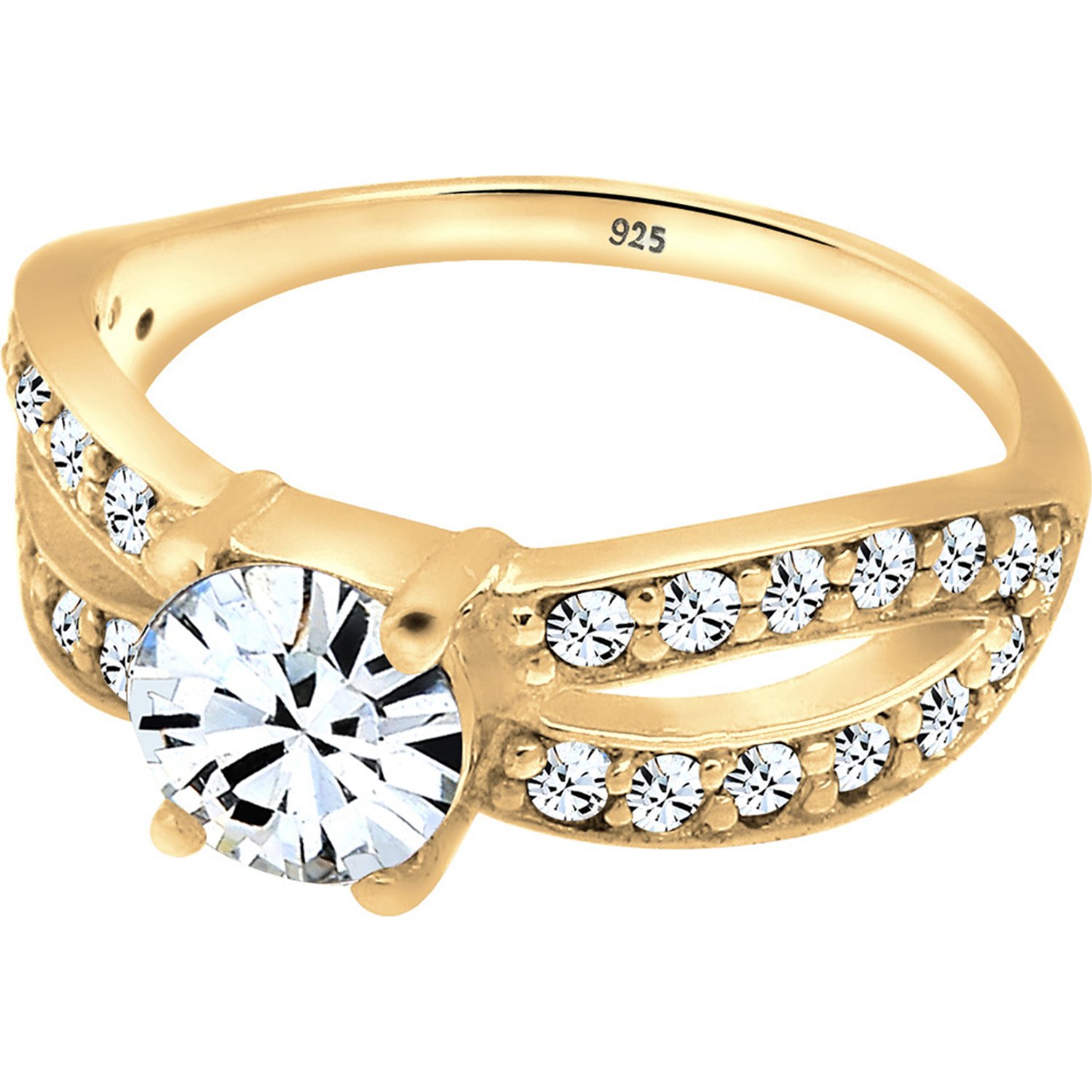 Anillo solitario glamuroso para mujer de Elli con cristal en plata de ley 925.