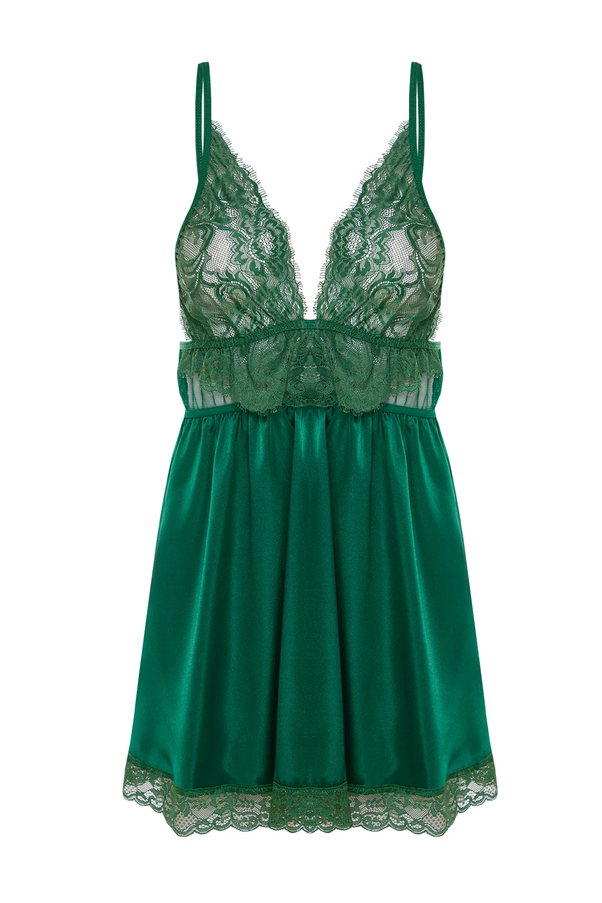 Trendyol Collection  Grünes Babydoll aus Strick mit Satinspitze und Seilriemen THMSS22LL0001