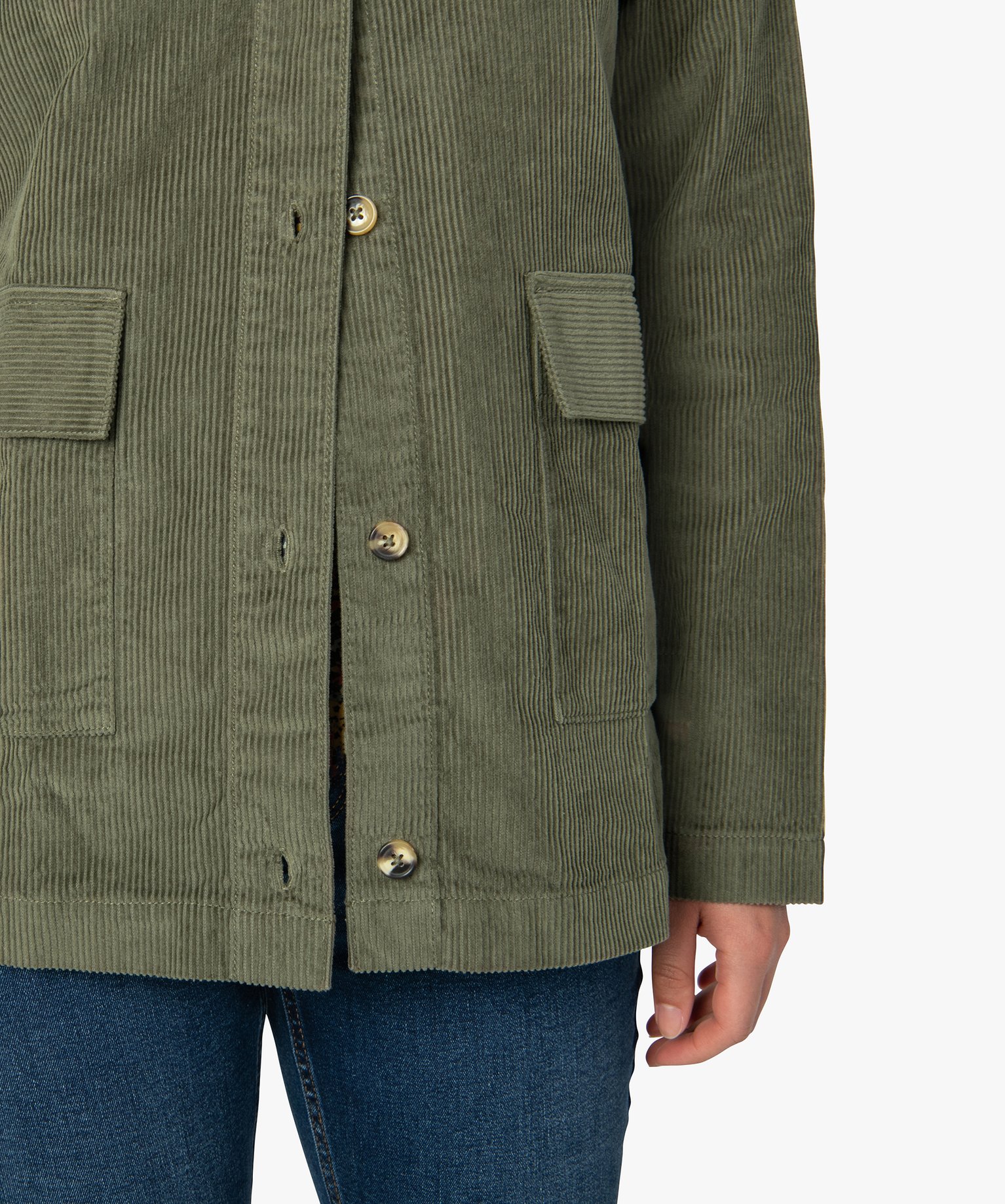 Blouson femme en velours ctelé avec col amovible kaki | GEMO