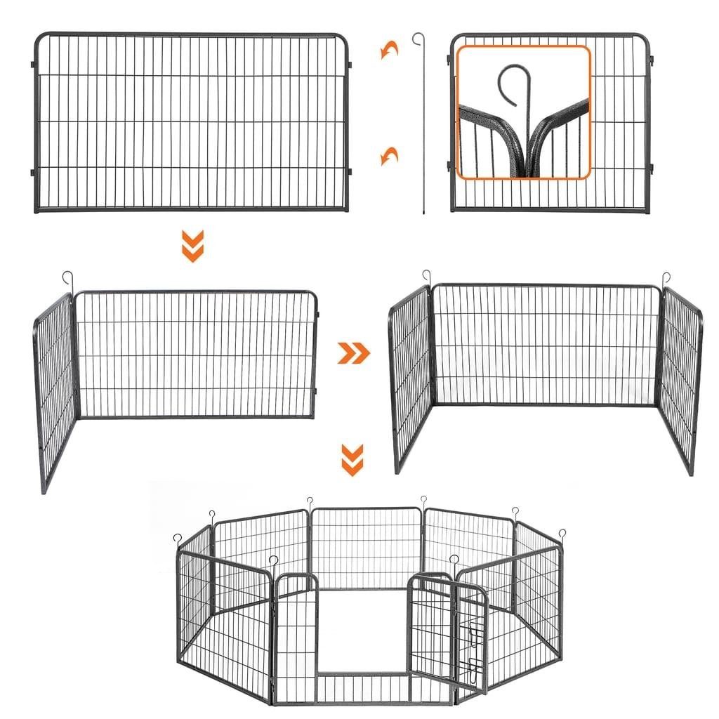 FEANDREA Hundekäfig, L/XL/XXL Welpenauslauf, 8 Platten DIY, Doppel-L-Schloss