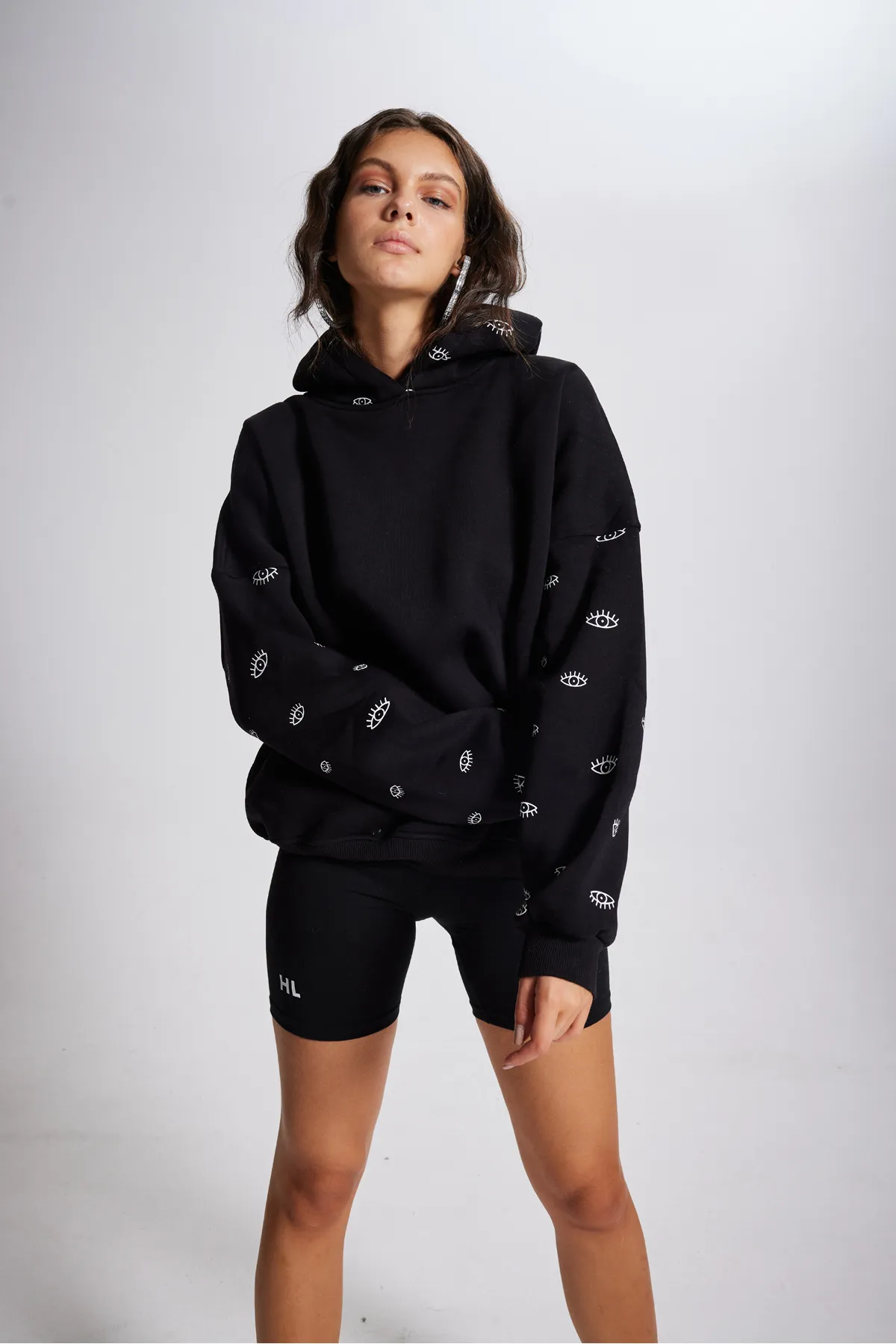 HOLLY LOLLY  Oversize-Kapuzen-Unisex-Augen-Sweatshirt Schwarz