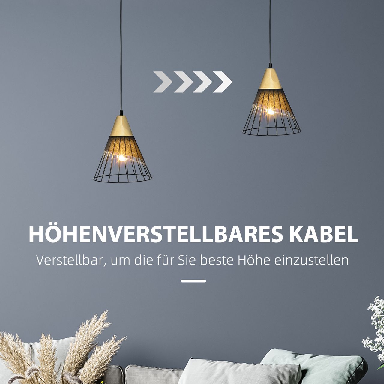HOMCOM 40 W Hängeleuchte Deckenlampe mit E27 Sockel für Wohnzimmer, Flur Schwarz