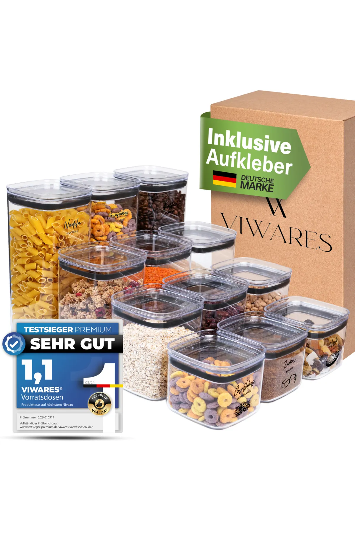 Viwares  Vorratsdosen mit Deckel Luftdicht - 12er Vorratsbehälter Set - BPA-FREI Klar