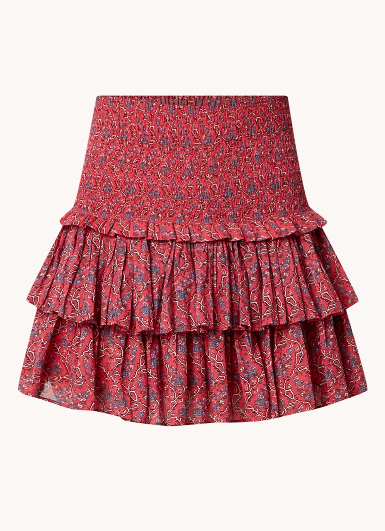 Saia mini plissada Isabel Marant Naomi com estampa floral e detalhe franzido.