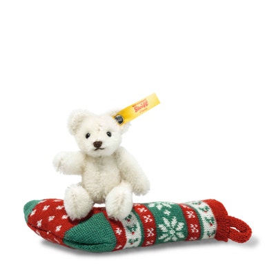 Mini Teddybär in Socke, 8 cm, weiß