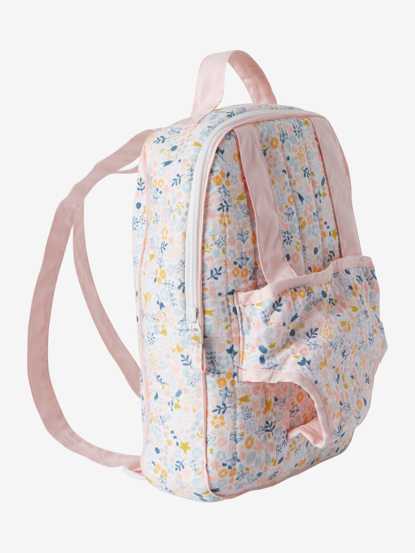Sac à dos porteur poupon en gaze de coton rose