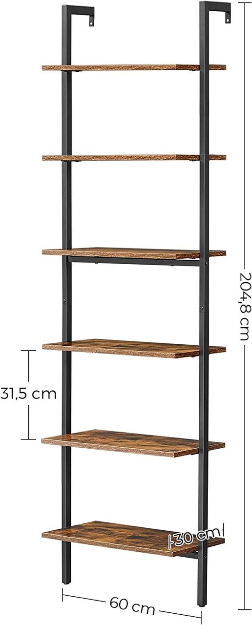 Vasagle Leiterregal, 204.8x60x30cm, Schwarz