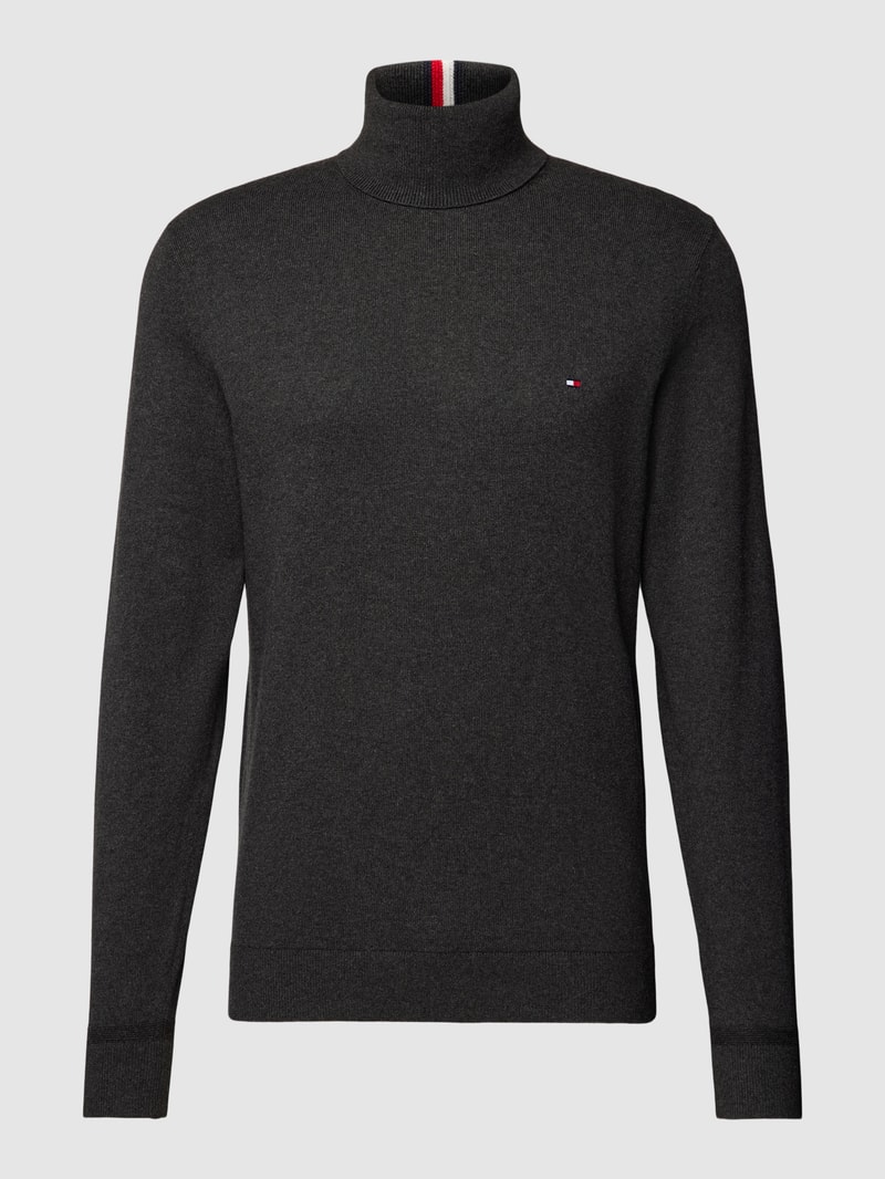 Rollkragenpullover mit Kaschmir-Anteil und Logo-Stitching in anthrazit meliert