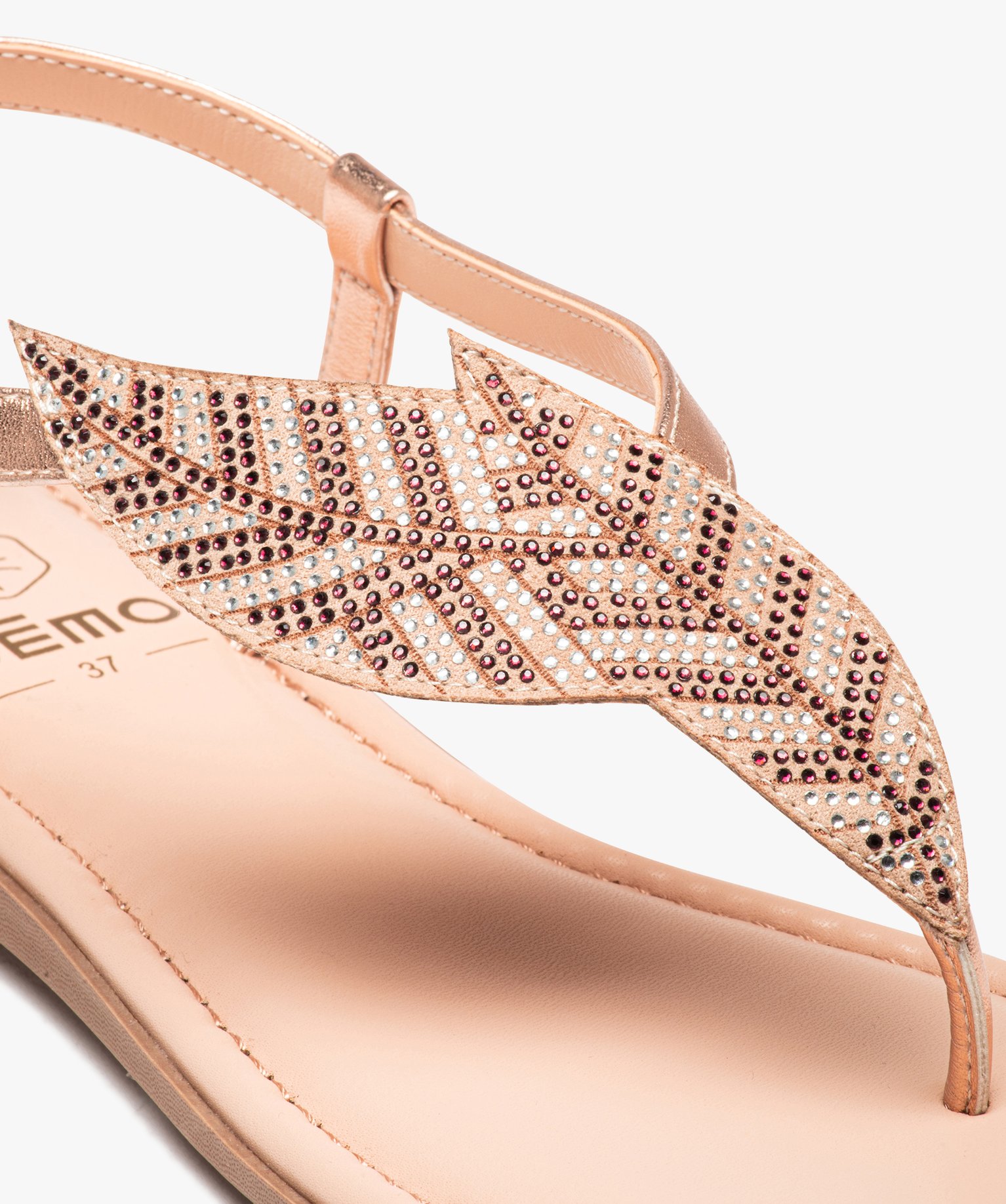 Sandales femme à talon plat et bride entre-doigts à strass rose | GEMO