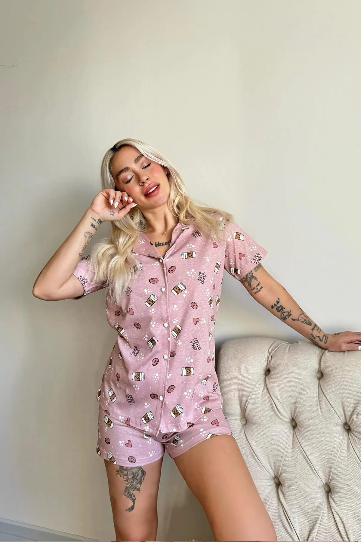 Pijamaevi  Pyjama set - Rosa - Unifarben