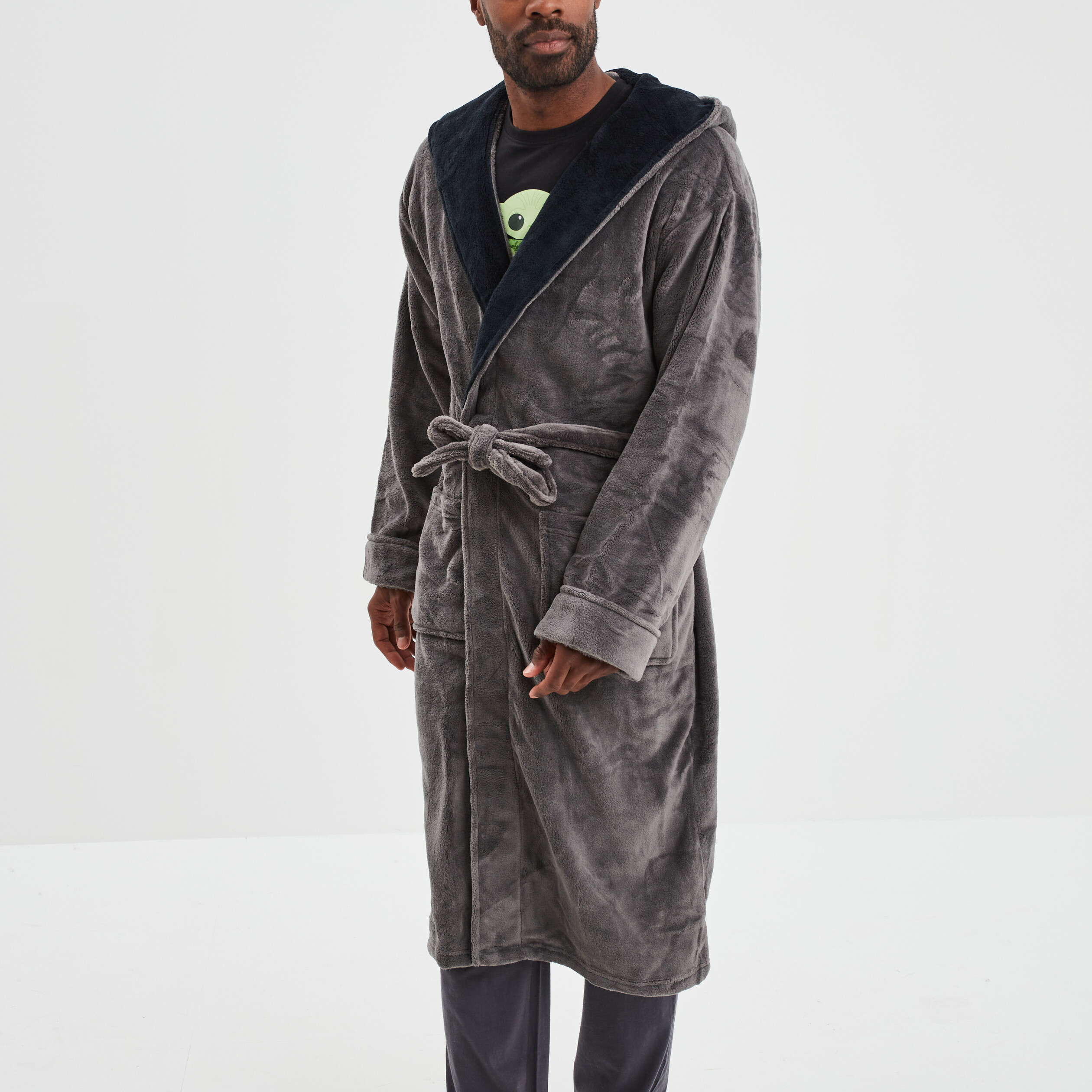 Peignoir long col châle gris foncé homme | La Halle