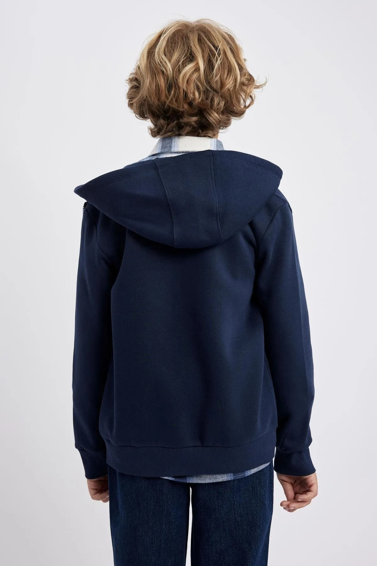 DeFacto  Marineblauer, dicker Sweat-Schul-Cardigan mit Kapuze für Jungen