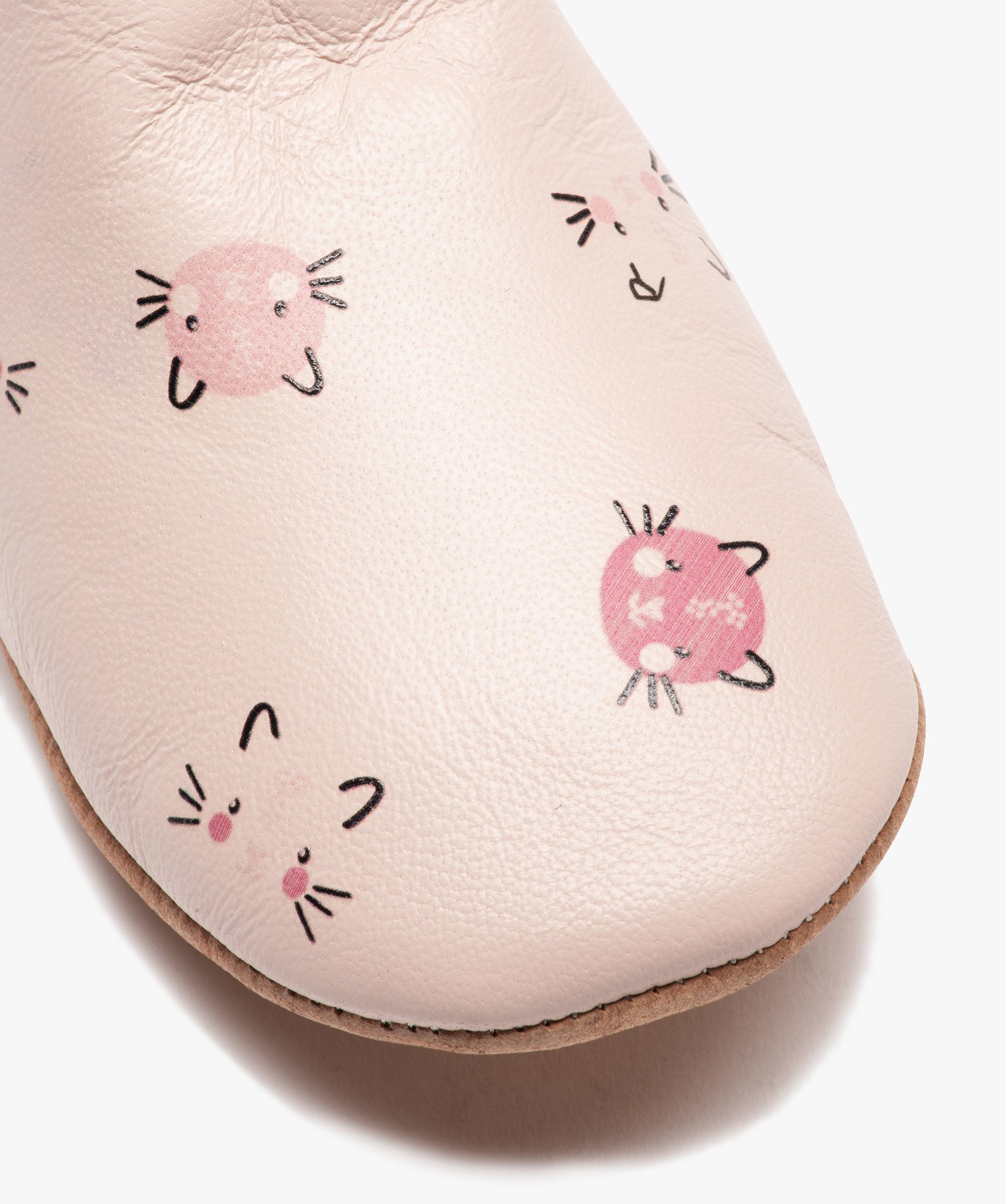 Chaussons bébé fille en cuir imprimés chats rose | GEMO