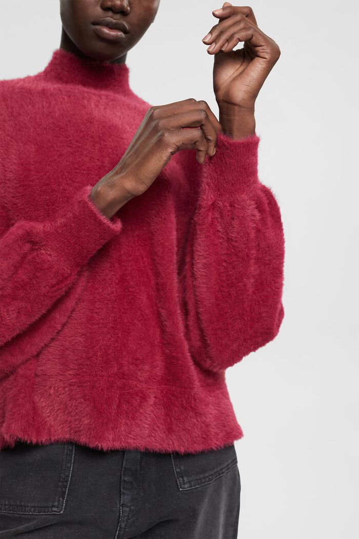 Webfellpullover mit Stehkragen
