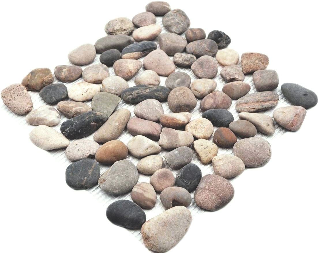 Mosani Mosaikfliesen Flußkiesel gewölbt beige grau schwarz creme anthrazit Duschwand Küche