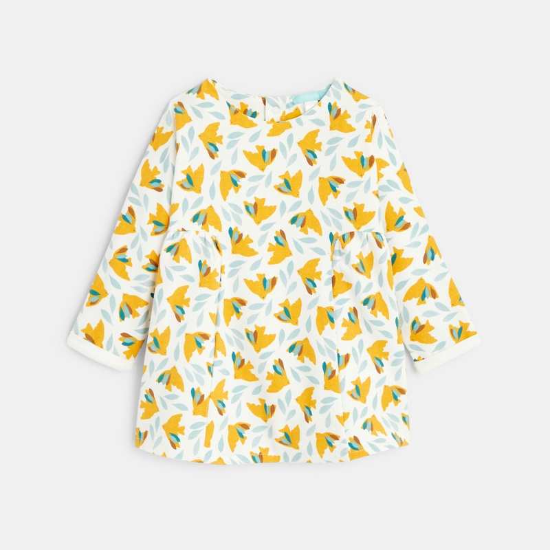 Robe oiseaux molleton léger et legging jaune bébé fille