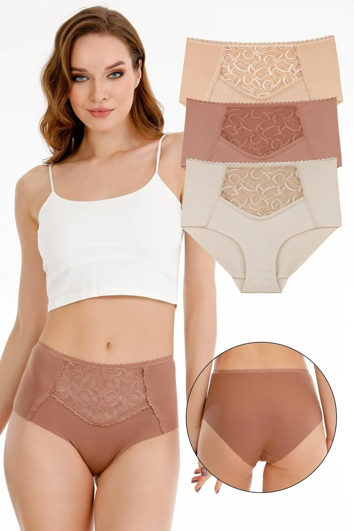 Sensu  Lasergeschnittenes 3-teiliges Höschenset mit Spitze und detaillierter Spitze für Damen – Kts3102