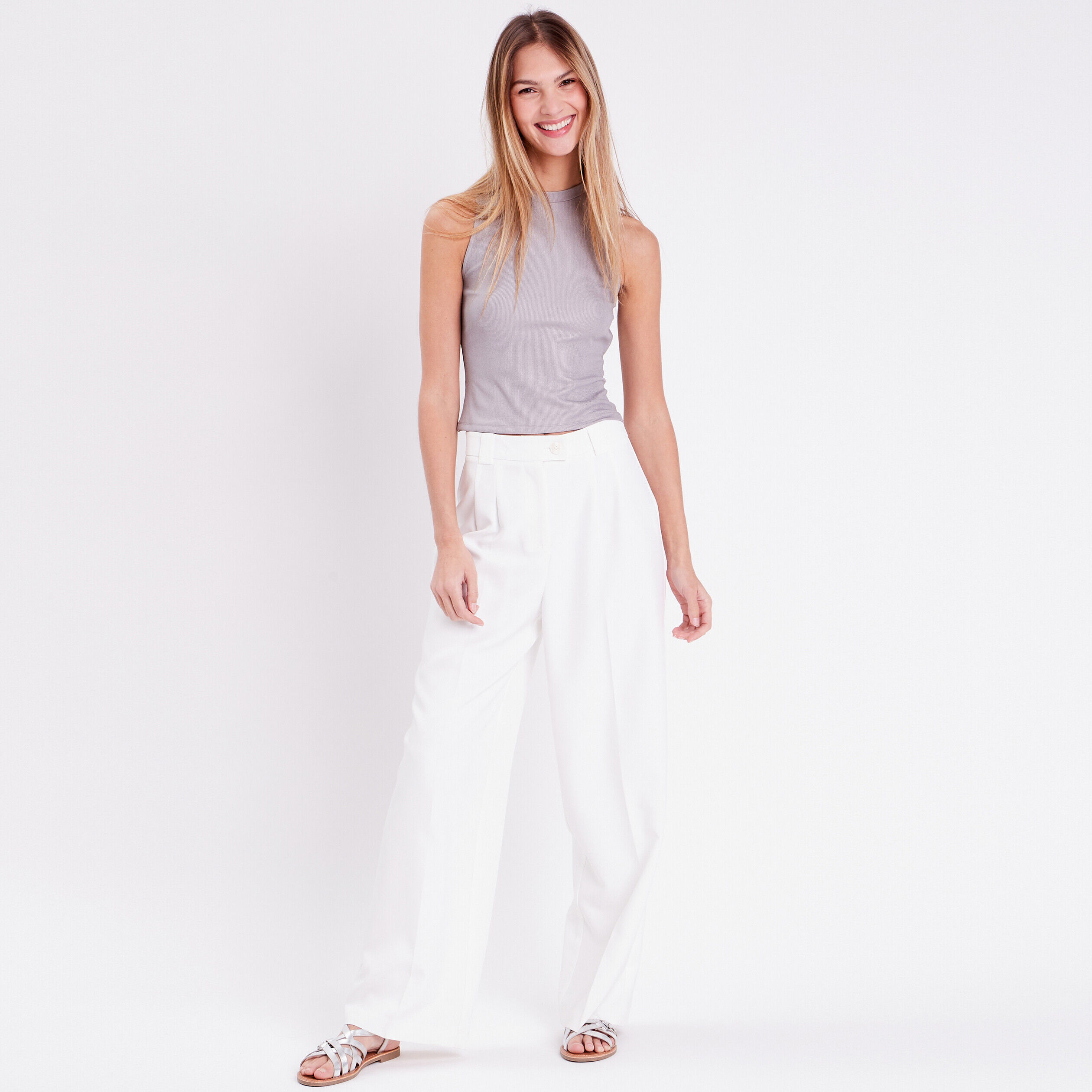 Débardeur cropped côtelé gris argent femme | Cache Cache