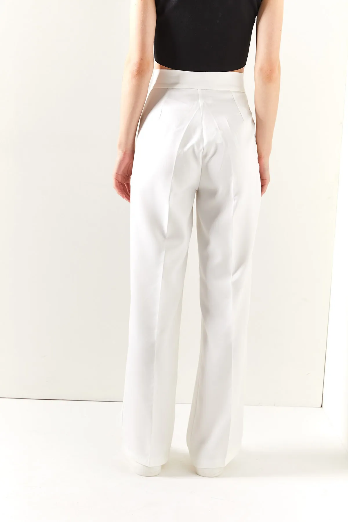 Olalook  Weiße Palazzo-Hose mit Klettverschluss in der Taille für Damen, PNT-19000222