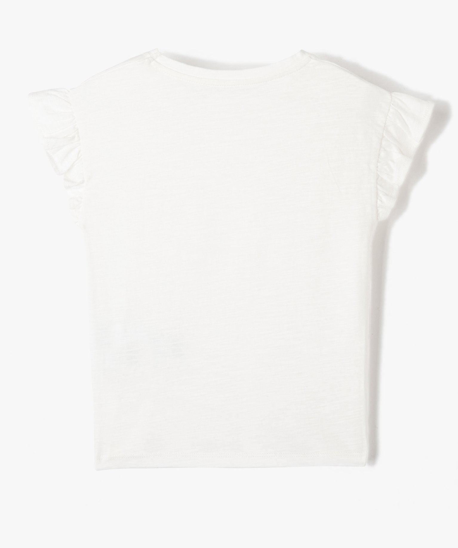 Tee-shirt fille à manches courtes avec volants ecru | GEMO