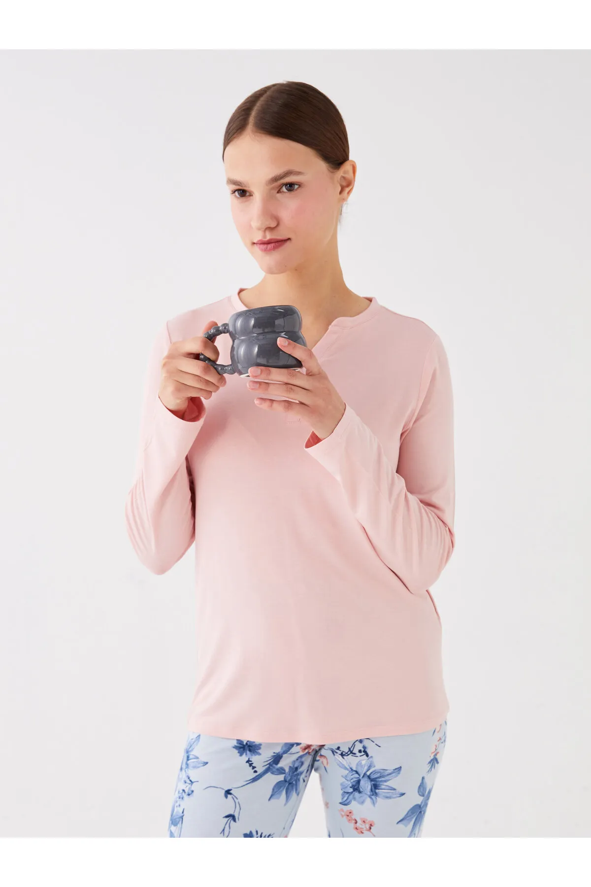 LC Waikiki  Damen-Pyjama-Set mit lockerem Kragen, einfarbig, langärmelig